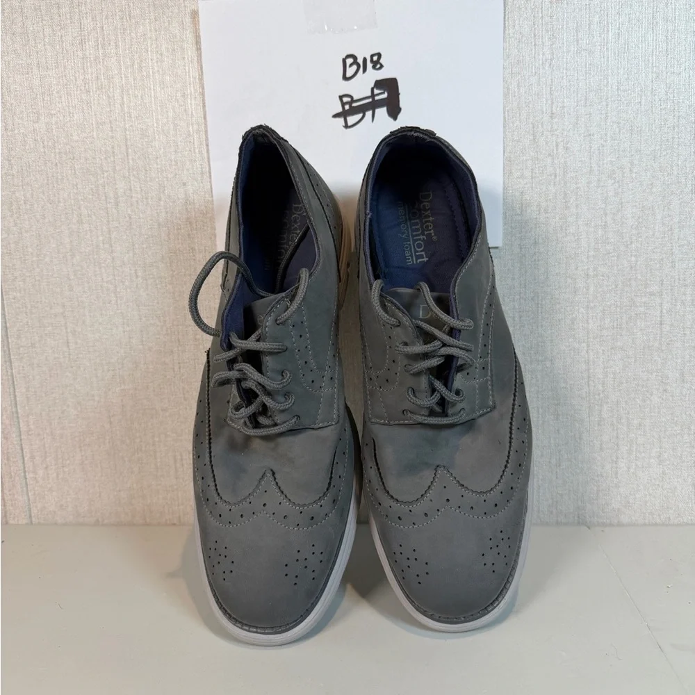 Dexter‎ Comfort Memory Foam Men's Wingtip Oxford Shoes Size 11 Gray Faux Leather